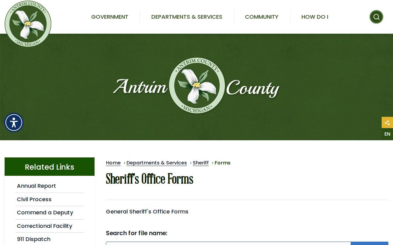 Antrim County warrant search Sheriff document center form list