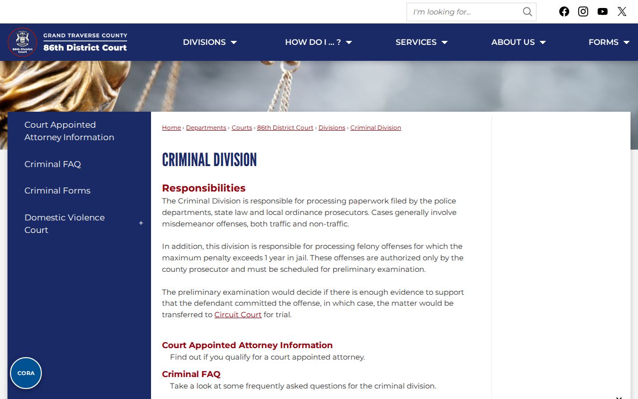 Antrim County arrest warrants criminal division page explaining preliminary examination and bindover