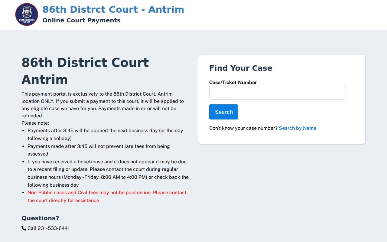 Antrim County warrant search WebTecs case and ticket number field