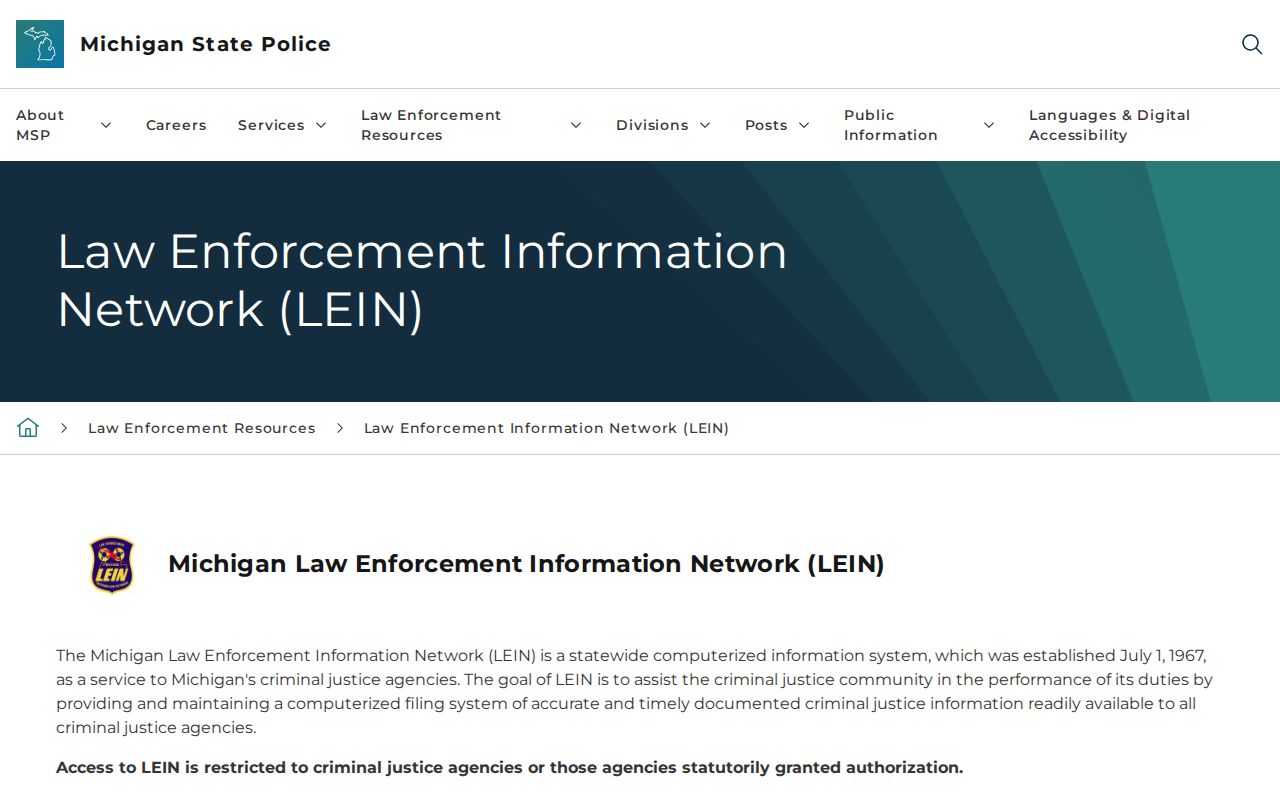 Antrim County active warrants LEIN access restriction page from the Michigan State Police
