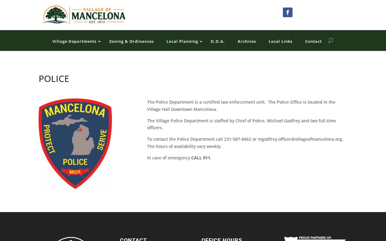 Mancelona warrant records police department page in Antrim County with Village Hall location and staffing