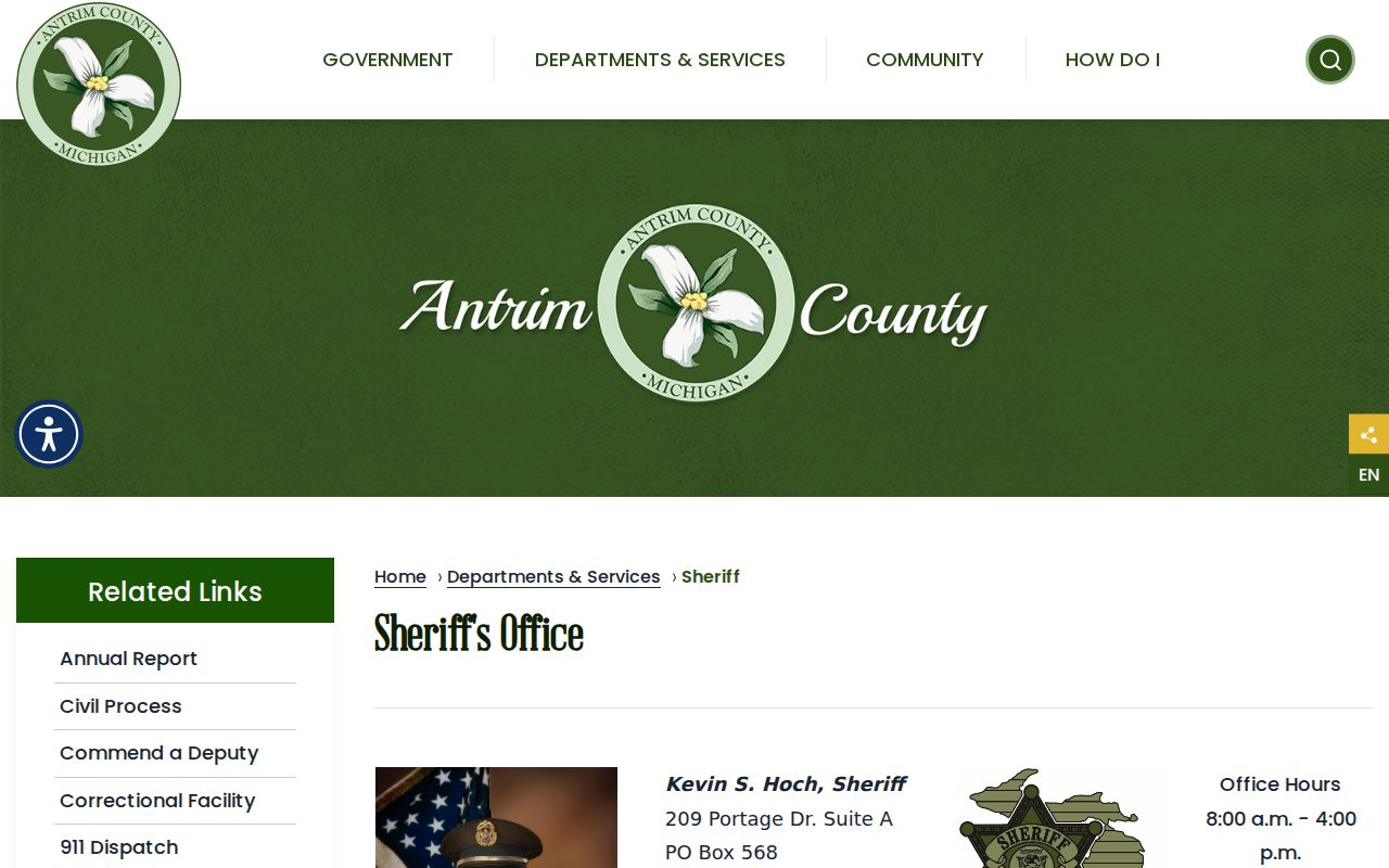 Antrim County warrant records sheriff headquarters page and vestibule description